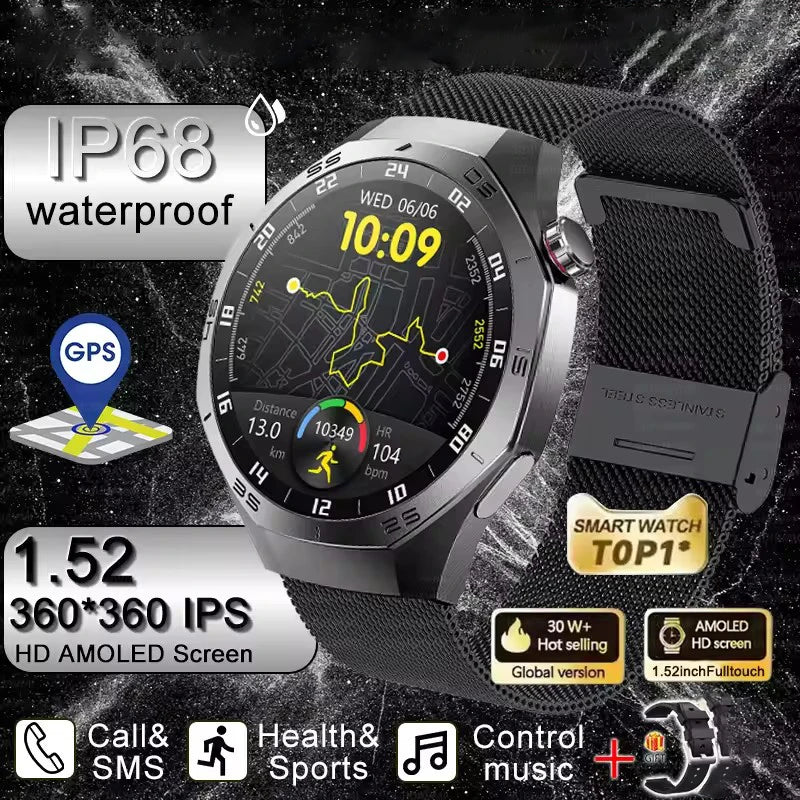 2025 New IP68 Waterproof Smart Watch AMOLED Screen Bluetooth Call All-day Heart Rate Monitoring Health Smartwatch For Men Women.