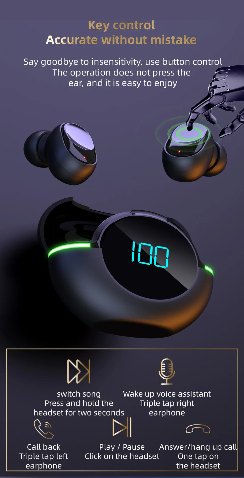 #Y80 New Bluetooth Earphones Tws Wireless Sports Running Waterproof Noise Reduction Gaming Esports Mobile Digital Display