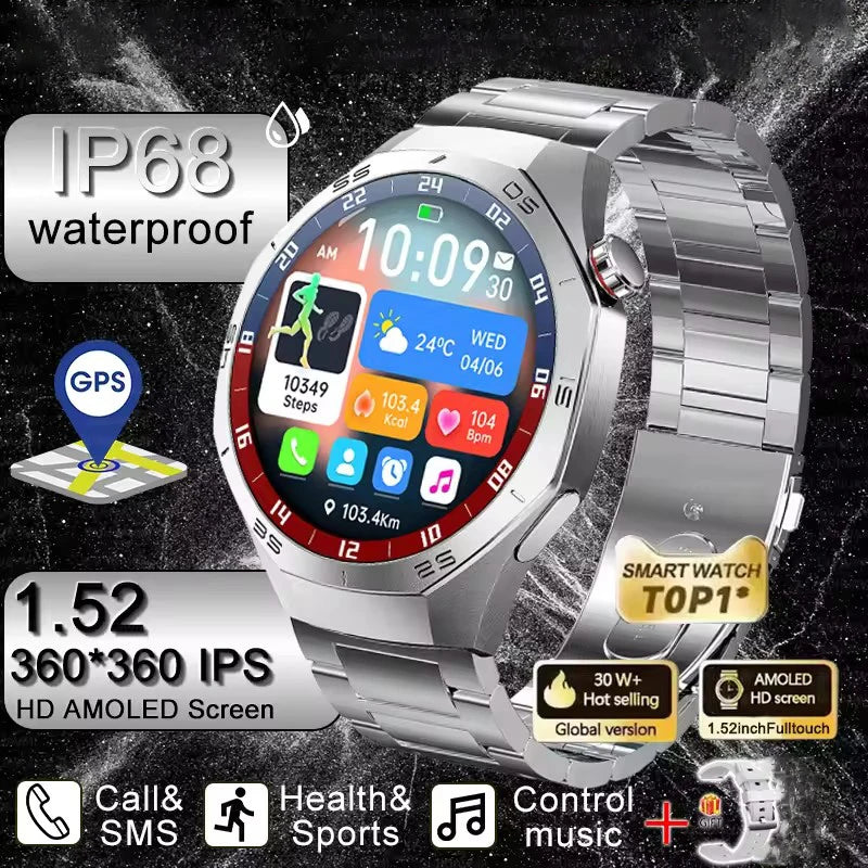 2025 New IP68 Waterproof Smart Watch AMOLED Screen Bluetooth Call All-day Heart Rate Monitoring Health Smartwatch For Men Women.