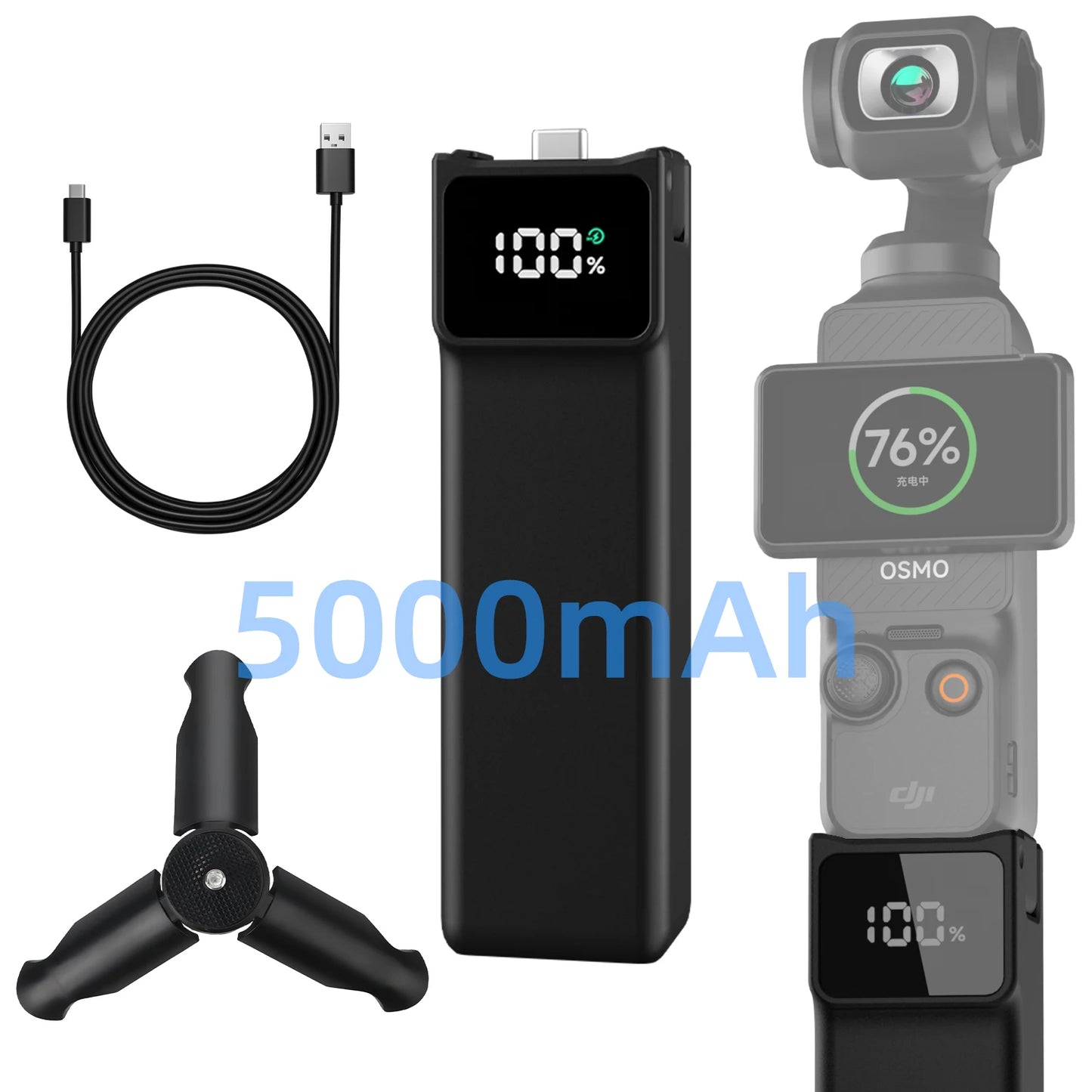 5000mAh Charging Hand Grip for DJI Osmo Pocket 3 with Mini Bracket