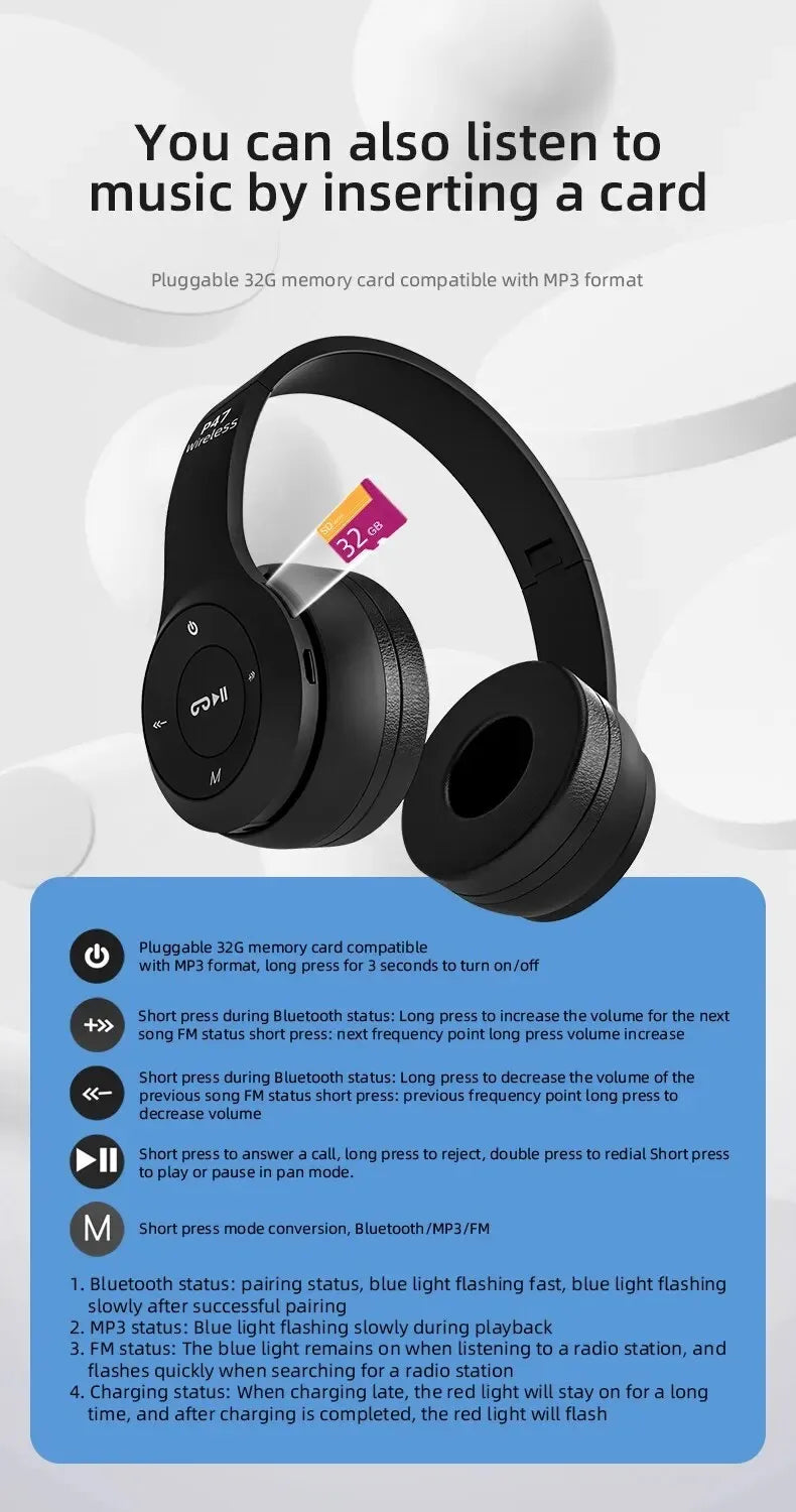 P47 Bluetooth Headset | Wireless, Noise Canceling for iPhone & Samsung