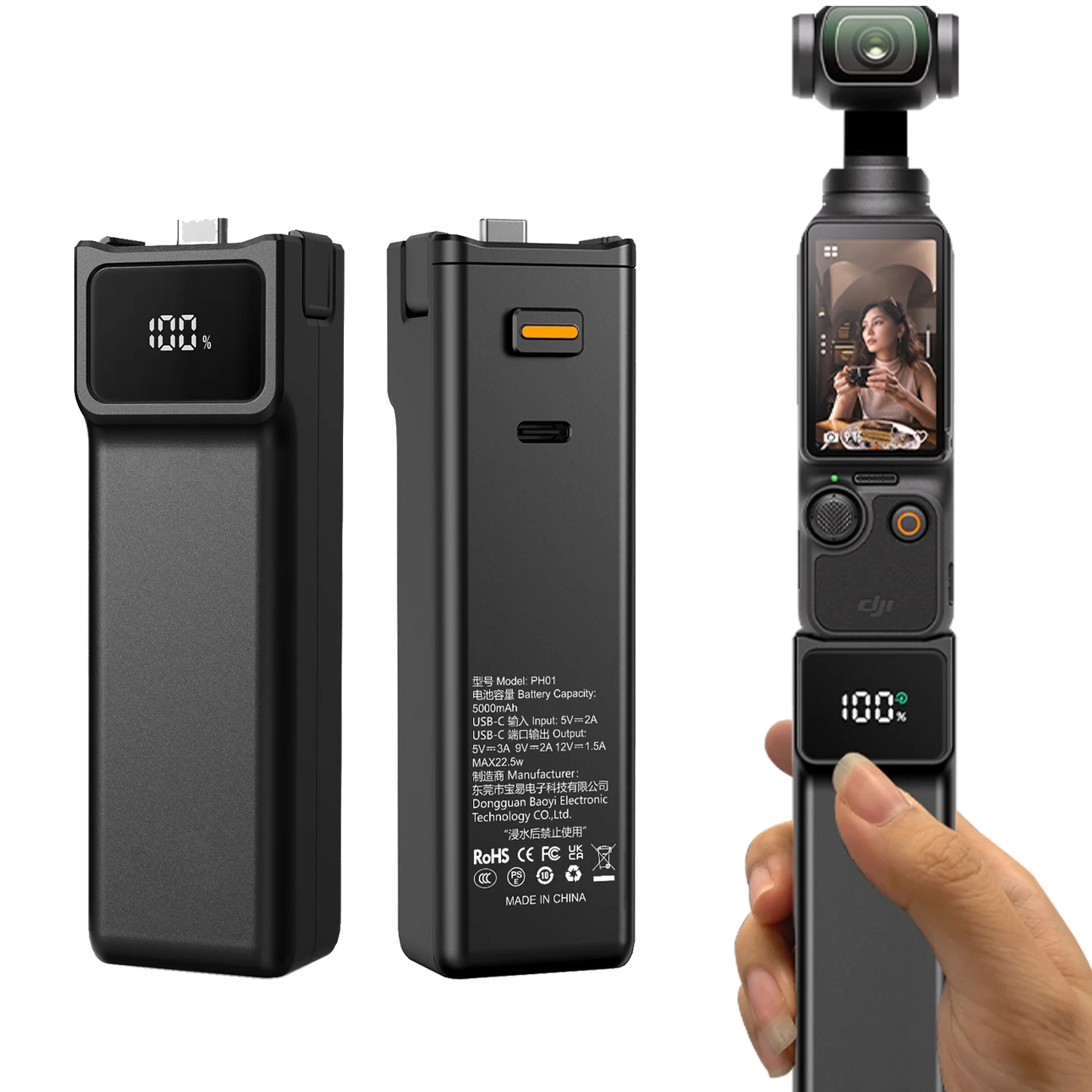 5000mAh Charging Hand Grip for DJI Osmo Pocket 3 with Mini Bracket