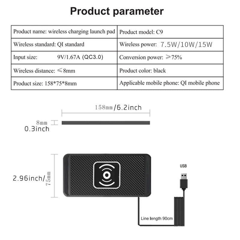 15W Qi Wireless Car Charging Pad – Secure, Non-Slip & Fast