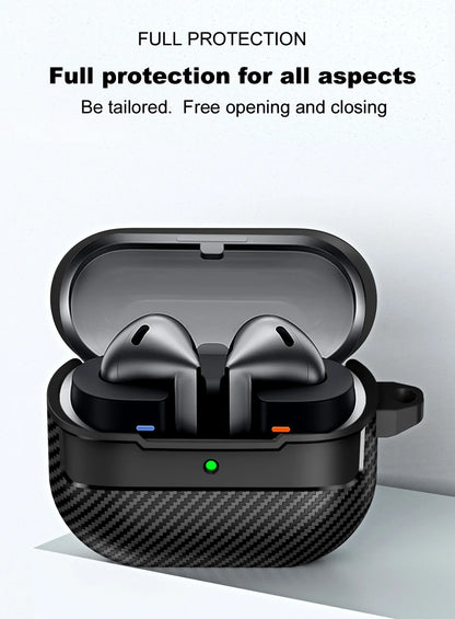 New Carbon Fiber Earphone Protective Cover For Samsung Galaxy Buds 3 / Buds 3 Pro Cover With Keychain Accessories Shockproof Bag