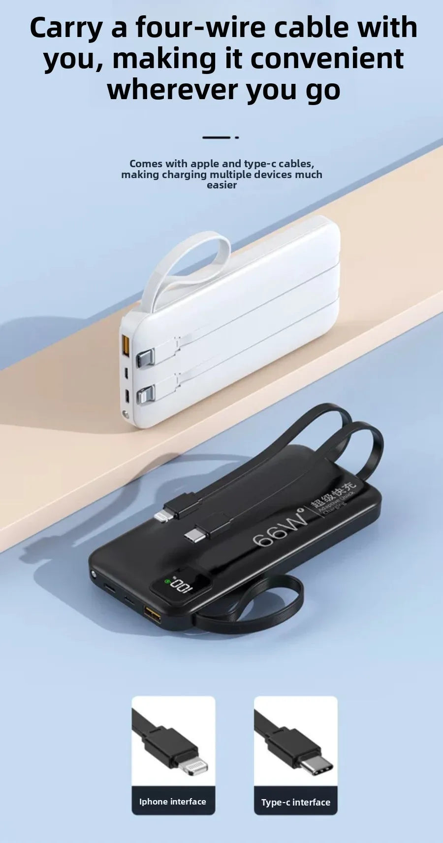 Fast Charging 66W Portable Power Bank – Compact & Powerful