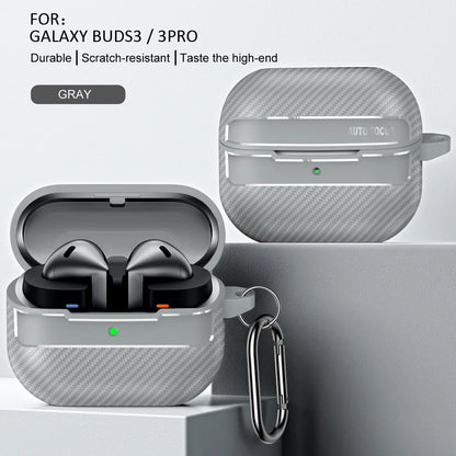 New Carbon Fiber Earphone Protective Cover For Samsung Galaxy Buds 3 / Buds 3 Pro Cover With Keychain Accessories Shockproof Bag