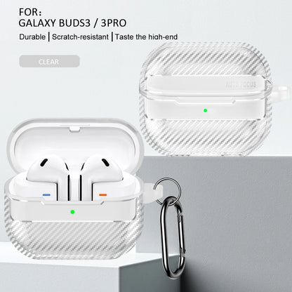 New Carbon Fiber Earphone Protective Cover For Samsung Galaxy Buds 3 / Buds 3 Pro Cover With Keychain Accessories Shockproof Bag