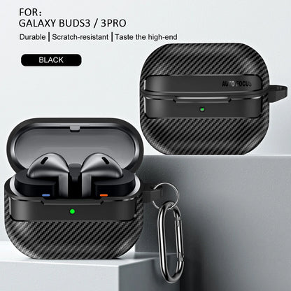 New Carbon Fiber Earphone Protective Cover For Samsung Galaxy Buds 3 / Buds 3 Pro Cover With Keychain Accessories Shockproof Bag